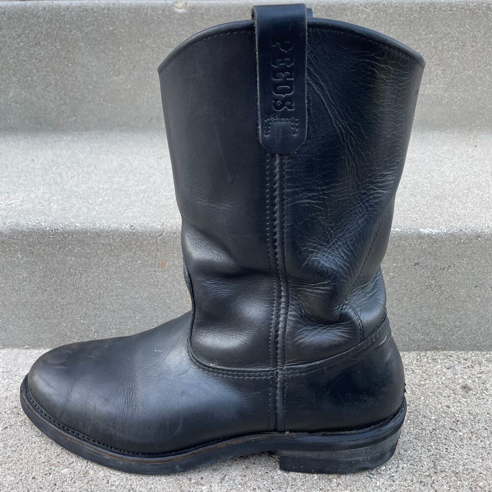 Red Wing Pecos Boots Mens 10.5 B Black Leather Vibram Work Ranch Western Pull On - Picture 5 of 16